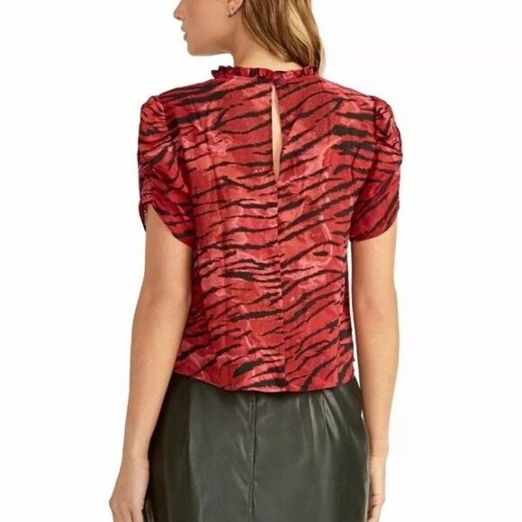 Rachel Roy red/black zebra print sheer top with puff sleeves NWT sz XXL - Picture 2 of 10